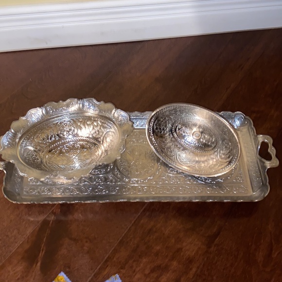 Moroccan silver bon bon dish with tray - Picture 5 of 5